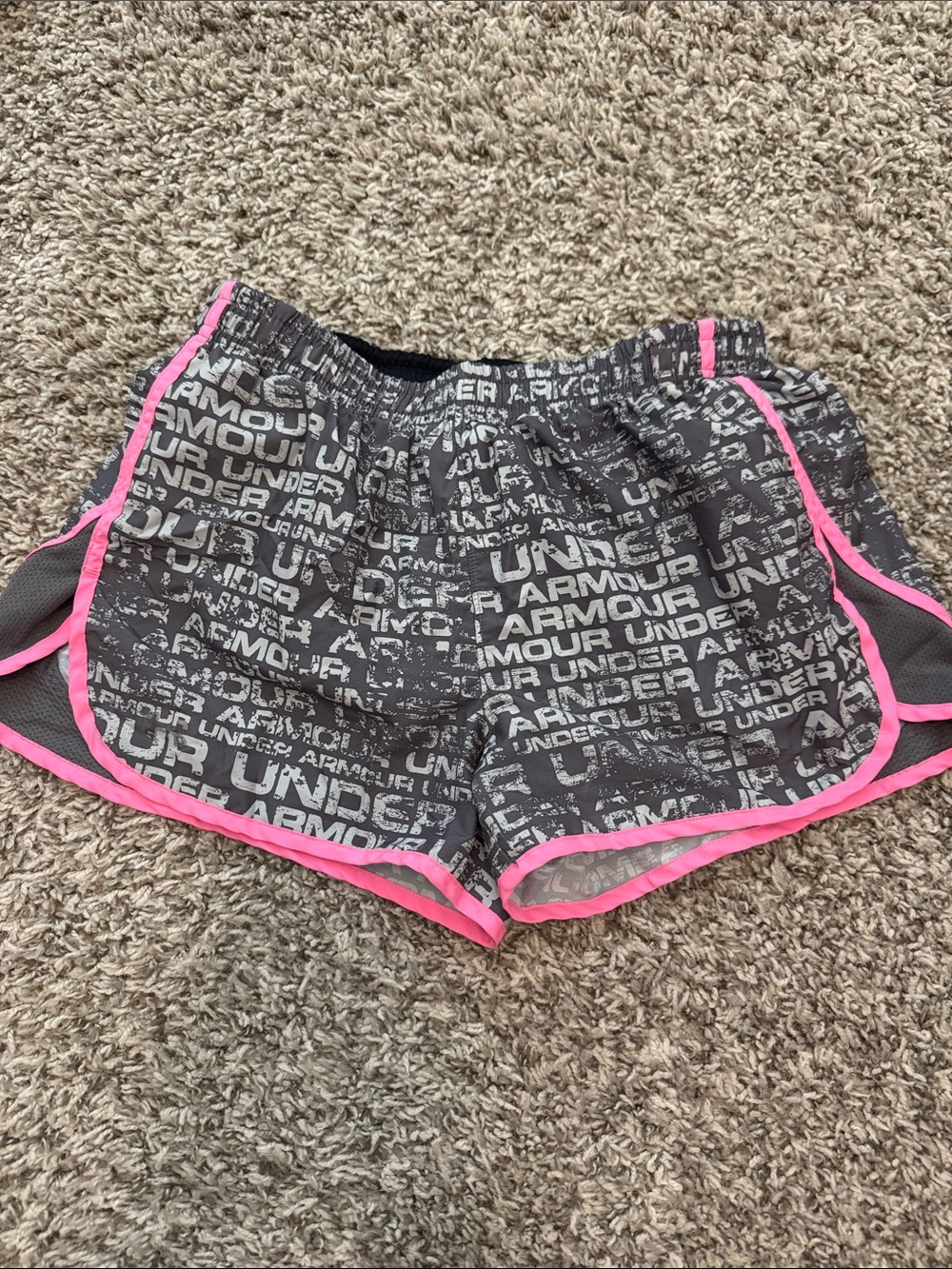 Under Armour Logo Gray Shorts with Pink Trim